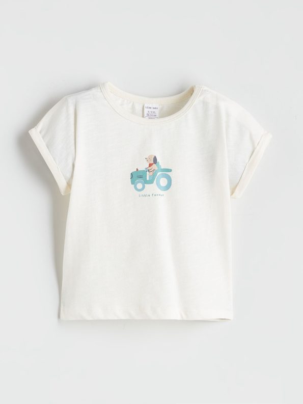 LCW Baby Cream Printed Boys T-Shirt and Pant Set