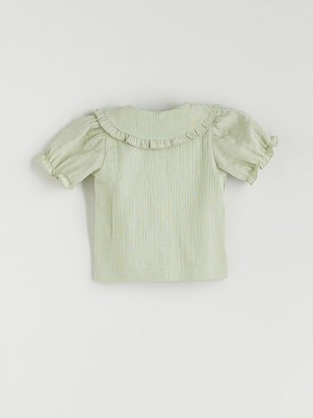 LCW Baby Green Ruffled Collar Girl's Shirt and Shorts Set