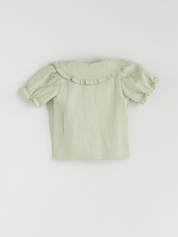 LCW Baby Green Ruffled Collar Girl's Shirt and Shorts Set