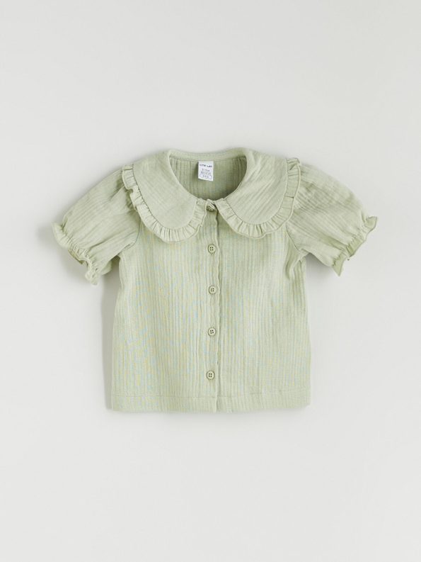 LCW Baby Green Ruffled Collar Girl's Shirt and Shorts Set