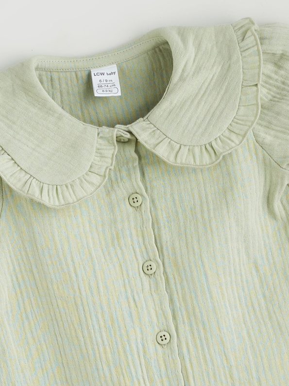 LCW Baby Green Ruffled Collar Girl's Shirt and Shorts Set
