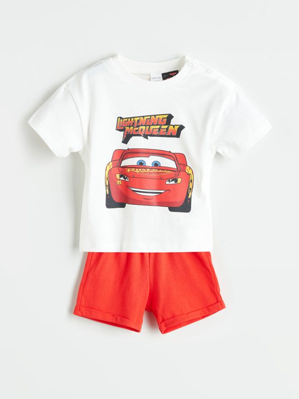 LCW Baby Cars Print Short Sleeve T-Shirt and Shorts Set for Boys