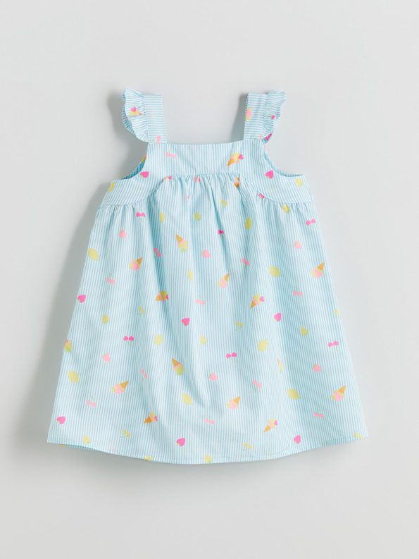 LCW Kids Blue Square Neck Girls' Poplin Dress