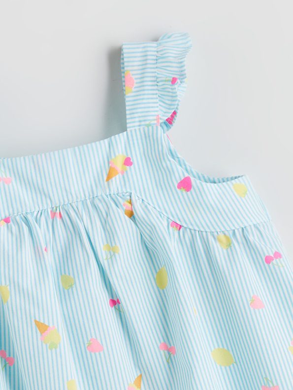 LCW Kids Blue Square Neck Girls' Poplin Dress