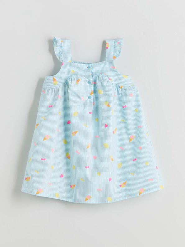 LCW Kids Blue Square Neck Girls' Poplin Dress