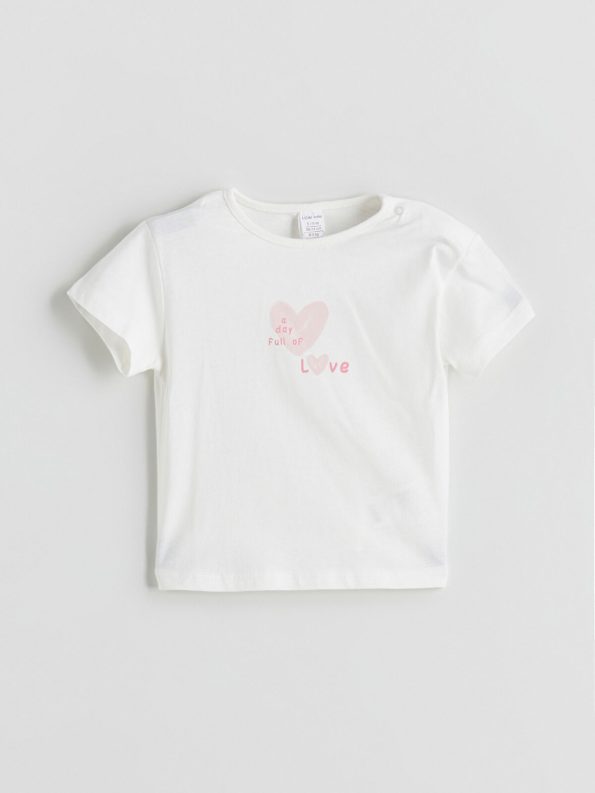 LCW Baby Cream Heart Print Girls' T-Shirt and Shorts Set