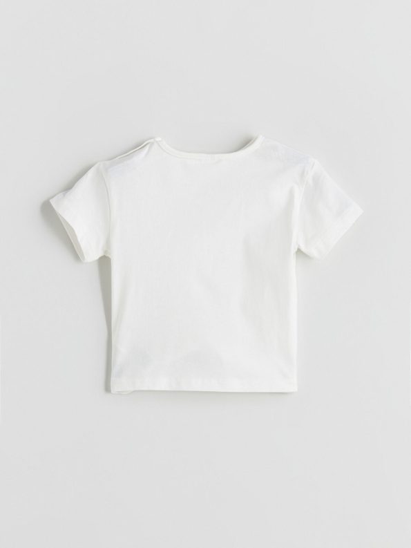 LCW Baby Cream Heart Print Girls' T-Shirt and Shorts Set
