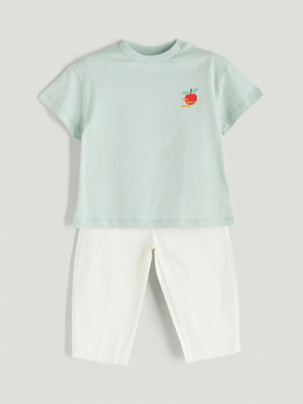 LCW Baby Green Printed Boys T-Shirt and Pants Set