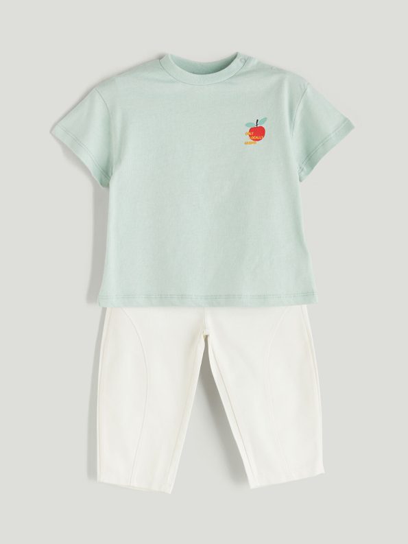 LCW Baby Green Printed Boys T-Shirt and Pants Set