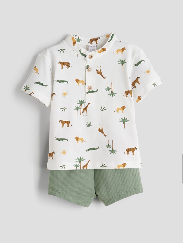 LCW Baby Cream Collarless Baby Boy T-Shirt and Shorts Set