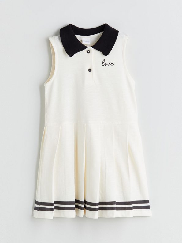LCW Kids Cream Polo Collar Embroidered Dress