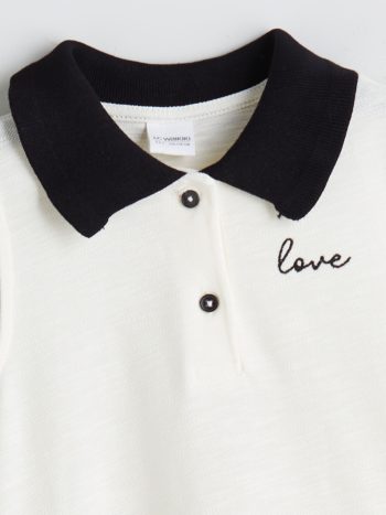 LCW Kids Cream Polo Collar Embroidered Dress