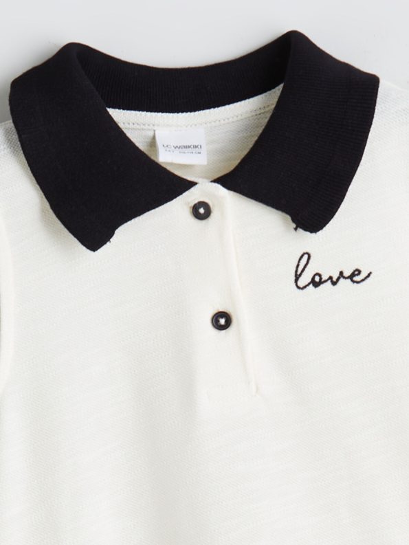 LCW Kids Cream Polo Collar Embroidered Dress