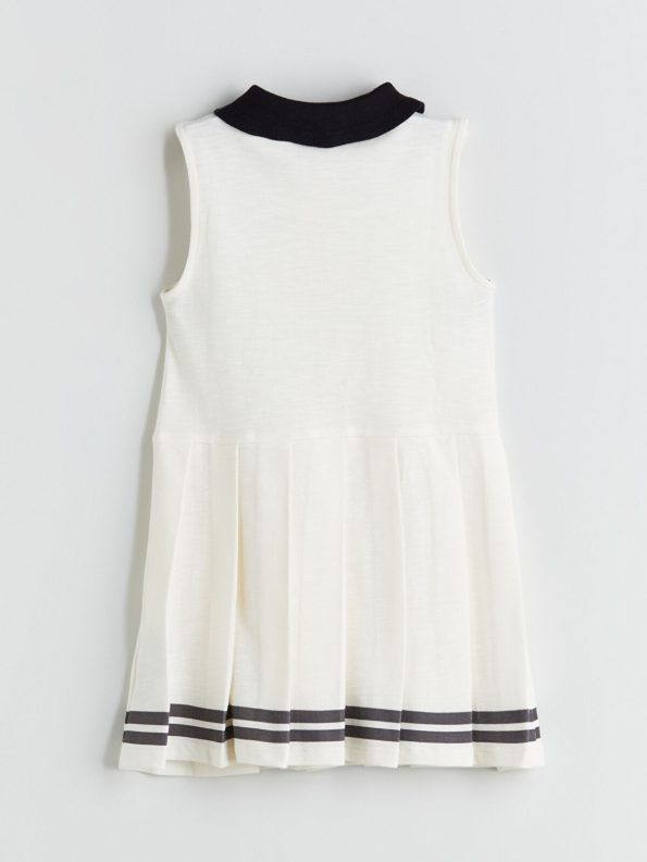 LCW Kids Cream Polo Collar Embroidered Dress