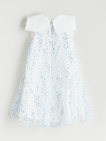 LCW Kids Cream Peter Pan Collar Printed Girls Tulle Dress