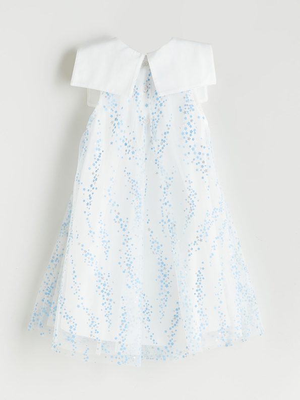 LCW Kids Cream Peter Pan Collar Printed Girls Tulle Dress