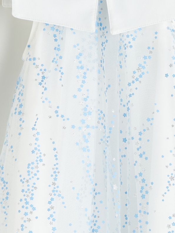 LCW Kids Cream Peter Pan Collar Printed Girls Tulle Dress