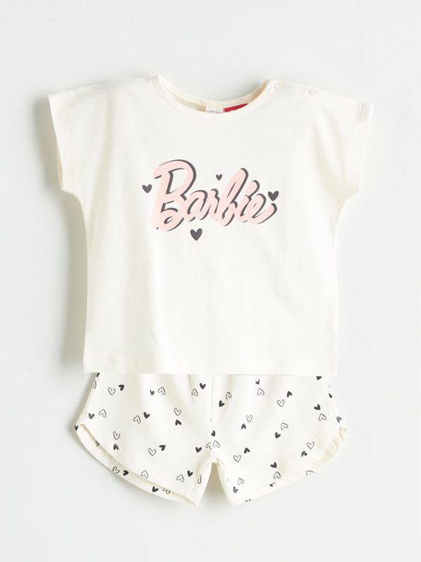 LCW Baby Cream Barbie T-Shirt and Shorts Set
