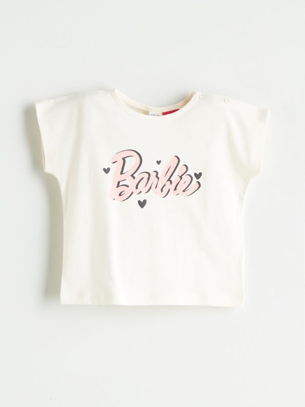 LCW Baby Cream Barbie T-Shirt and Shorts Set