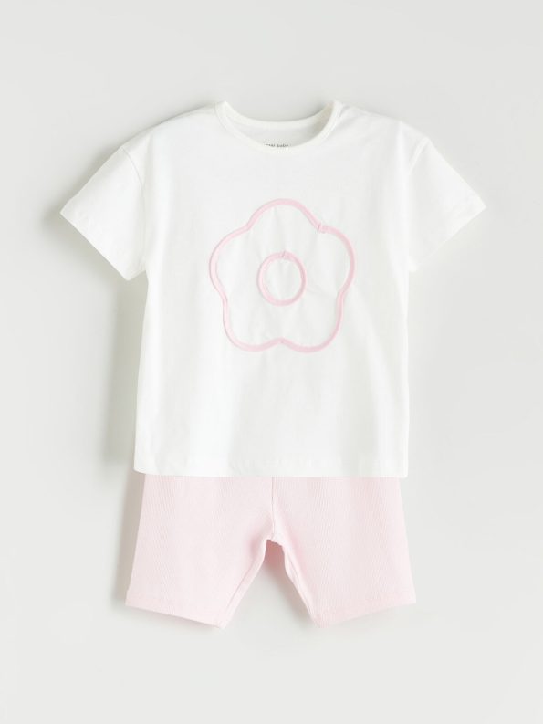 LCW Baby Cream Floral Girls T-Shirt and Leggings Set