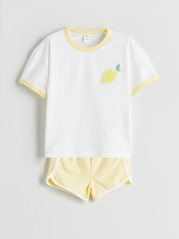 LCW Kids Lemon Print Girls' T-Shirt and Shorts Set