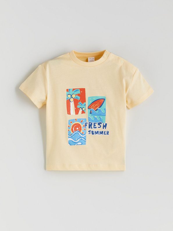 LCW Baby Yellow Printed Boys' T-Shirt and Shorts Set