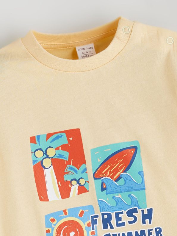 LCW Baby Yellow Printed Boys' T-Shirt and Shorts Set