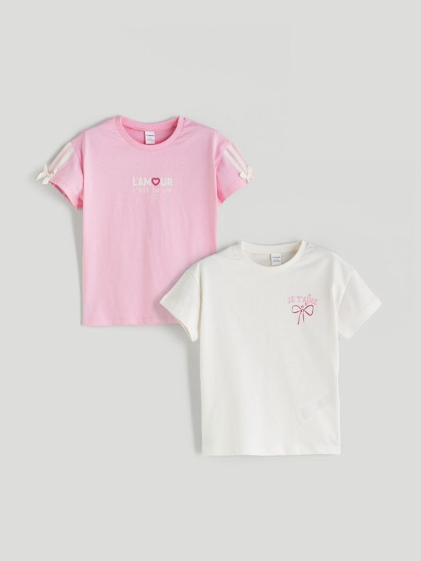 LCW Kids Pink Crew Neck T-Shirt Set for Girls