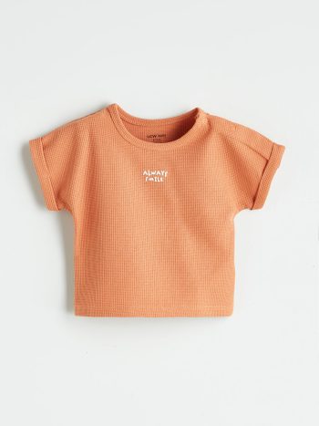 LCW Baby Orange Printed Boys T-Shirt and Shorts Set