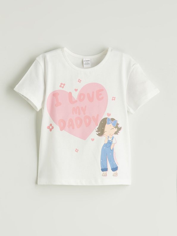LCW Kids Cream Printed Bicycle Neck T-Shirt for Girls