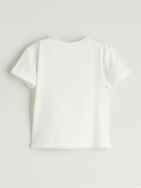LCW Kids Cream Printed Bicycle Neck T-Shirt for Girls