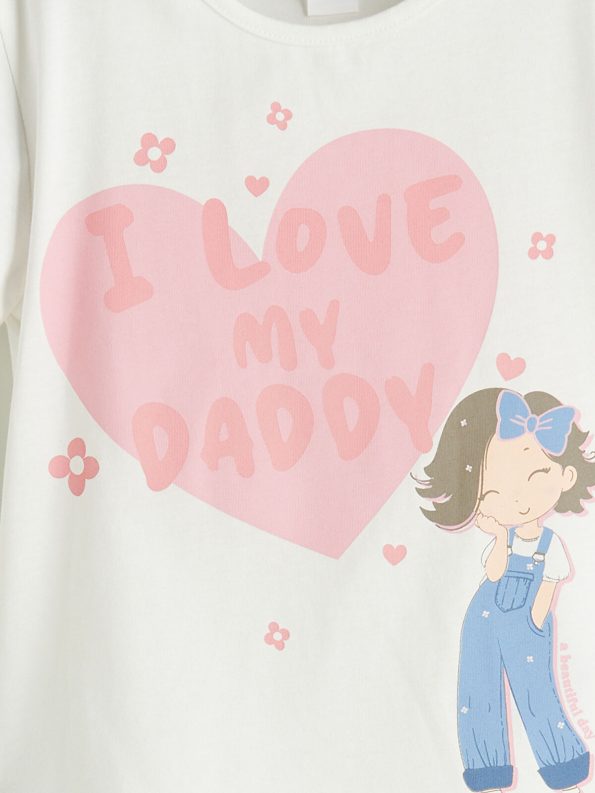 LCW Kids Cream Printed Bicycle Neck T-Shirt for Girls