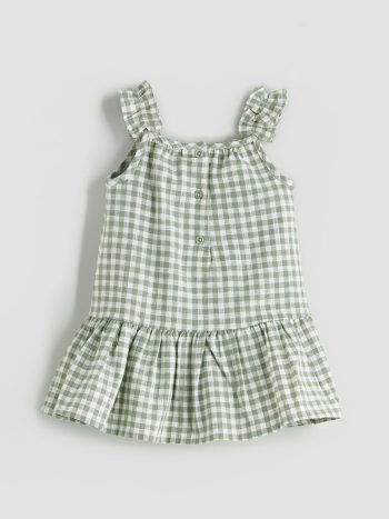 LCW Baby Green Checkered Dress for Girls