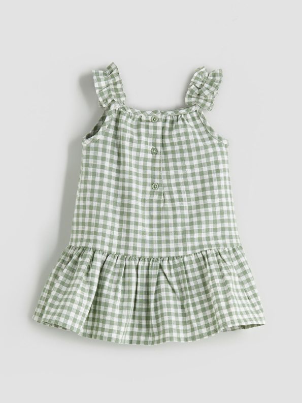 LCW Baby Green Checkered Dress for Girls