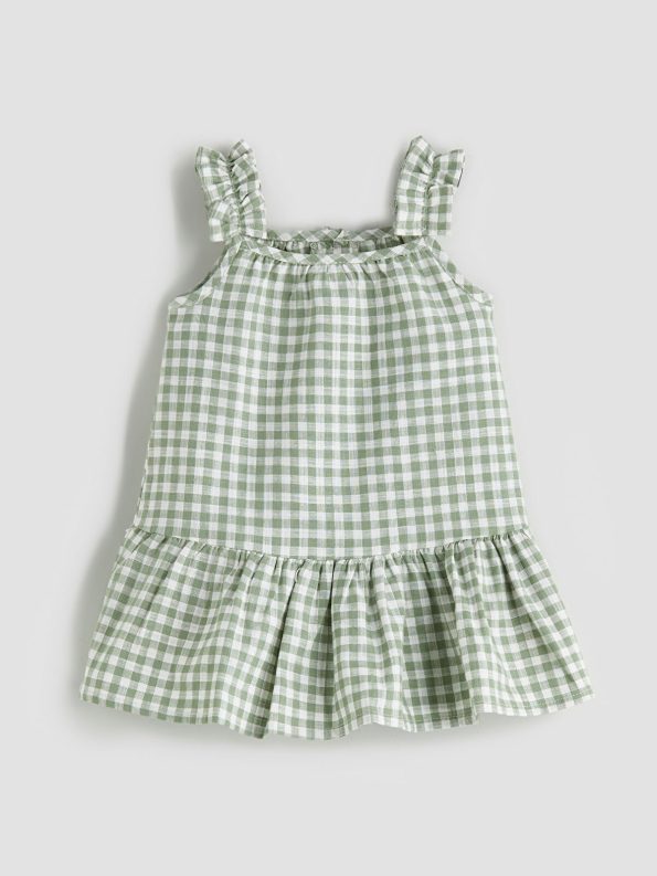 LCW Baby Green Checkered Dress for Girls