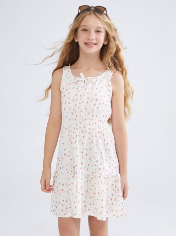 LCW Kids White Crew Neck Dress for Girls