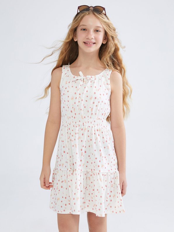 LCW Kids White Crew Neck Dress for Girls