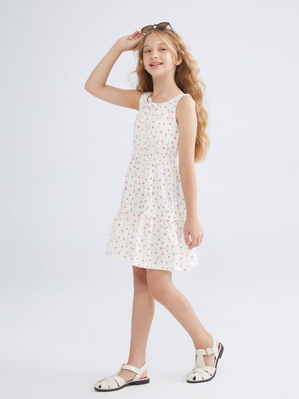 LCW Kids White Crew Neck Dress for Girls
