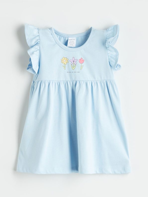 LCW Baby Blue Floral Print Dress for Girls