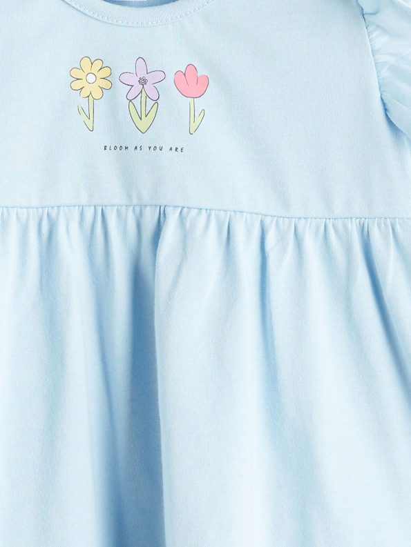 LCW Baby Blue Floral Print Dress for Girls