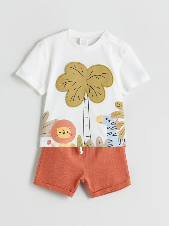 LCW Baby Printed T-Shirt and Shorts Set for Boys