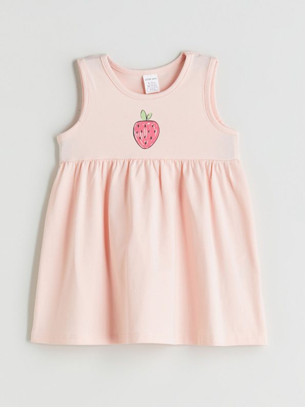 LCW Baby Cream Sleeveless Printed Dress Set for Girls - 3 Pieces