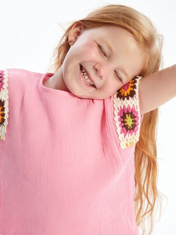 LCW Kids Pink Embroidered Blouse and Shorts Set