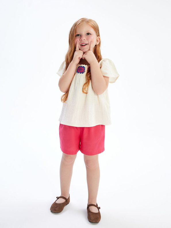 LCW Kids Ivory Floral Embroidered Blouse and Skirt Set