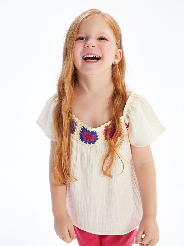 LCW Kids Ivory Floral Embroidered Blouse and Skirt Set