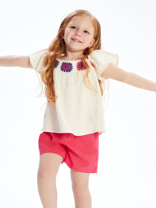 LCW Kids Ivory Floral Embroidered Blouse and Skirt Set
