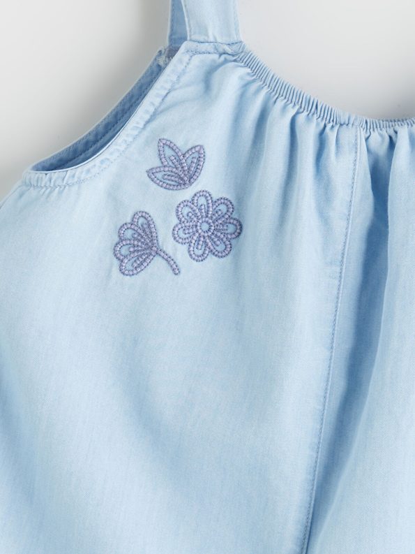 LCW Kids Blue Floral Embroidered Girls' Denim Dress
