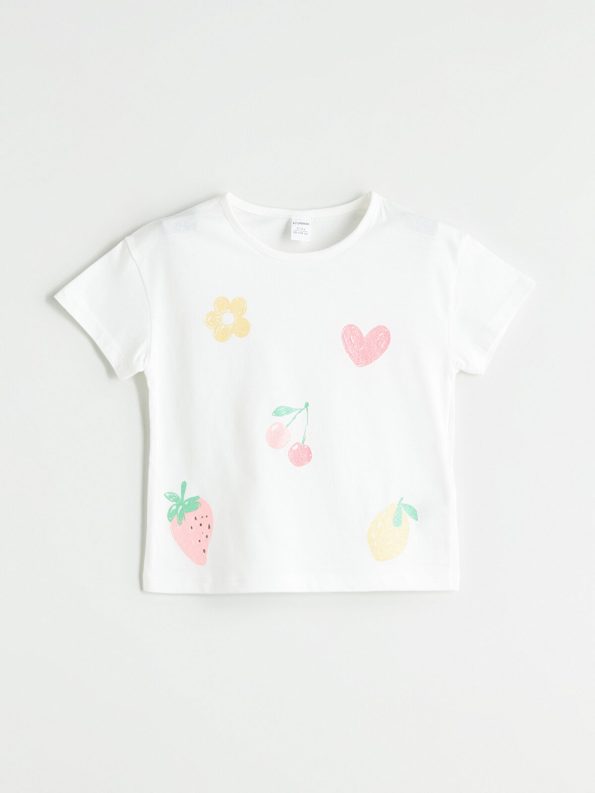 LCW Kids Cream Short Sleeve T-Shirt for Girls