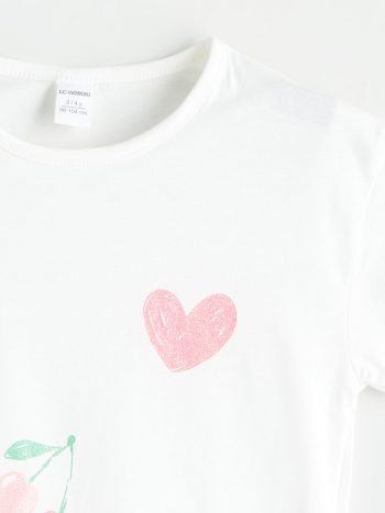 LCW Kids Cream Short Sleeve T-Shirt for Girls