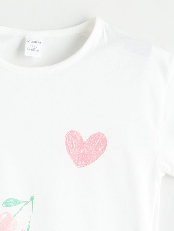 LCW Kids Cream Short Sleeve T-Shirt for Girls